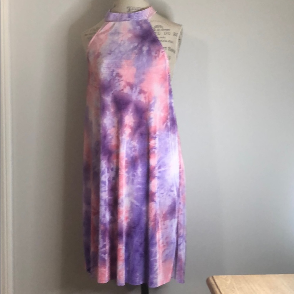 Blue Blush Tie Dye Halter Mini Dress